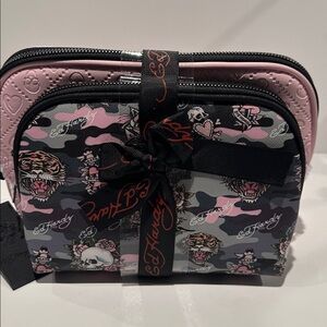 NWT Ed Hardy (2) piece Tiger & Skull Cosmetics bag Set.